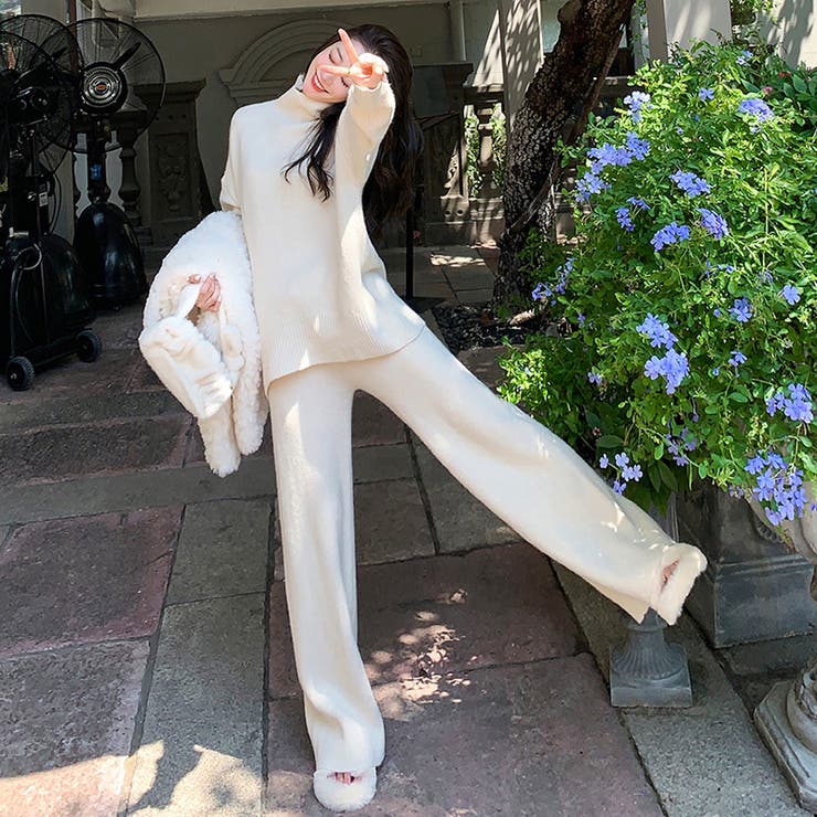 セットアップ ニットセットアップ ハイネックフレアパンツ上下セット | COCOMOMO | 詳細画像8 