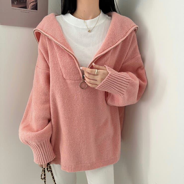 ハーフジップ ニット ハーフジップニットプルオーバー[品番