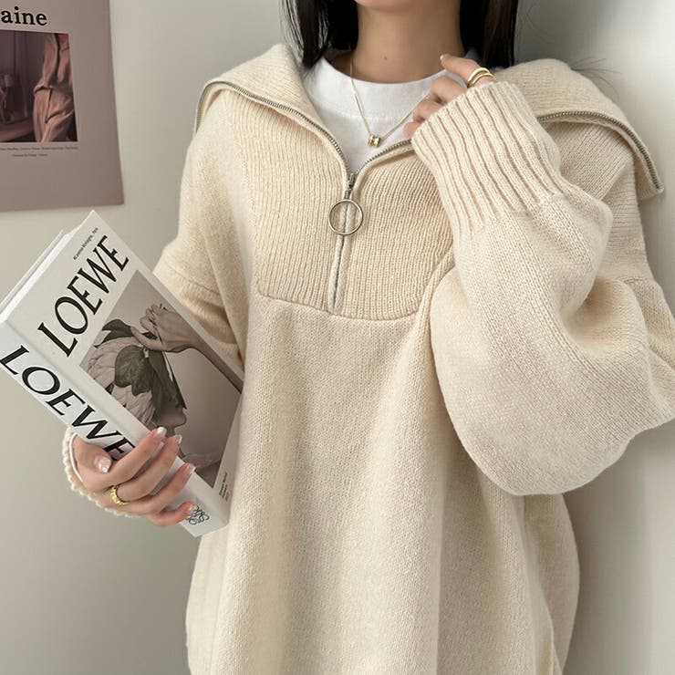 ハーフジップ ニット ハーフジップニットプルオーバー[品番