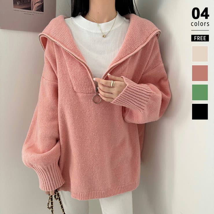 ハーフジップ ニット ハーフジップニットプルオーバー[品番 