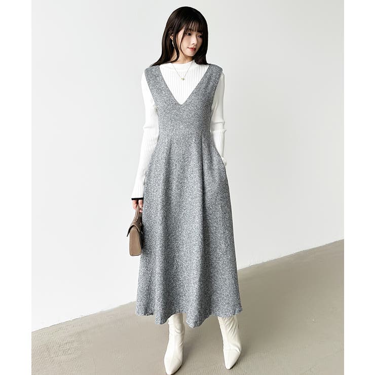 ジャンパースカート Vネックワンピース ワンピース | COCOMOMO | 詳細画像3 