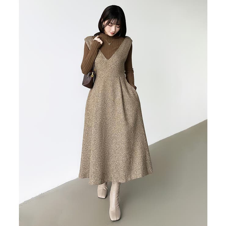 ジャンパースカート Vネックワンピース ワンピース[品番：COCW0005090