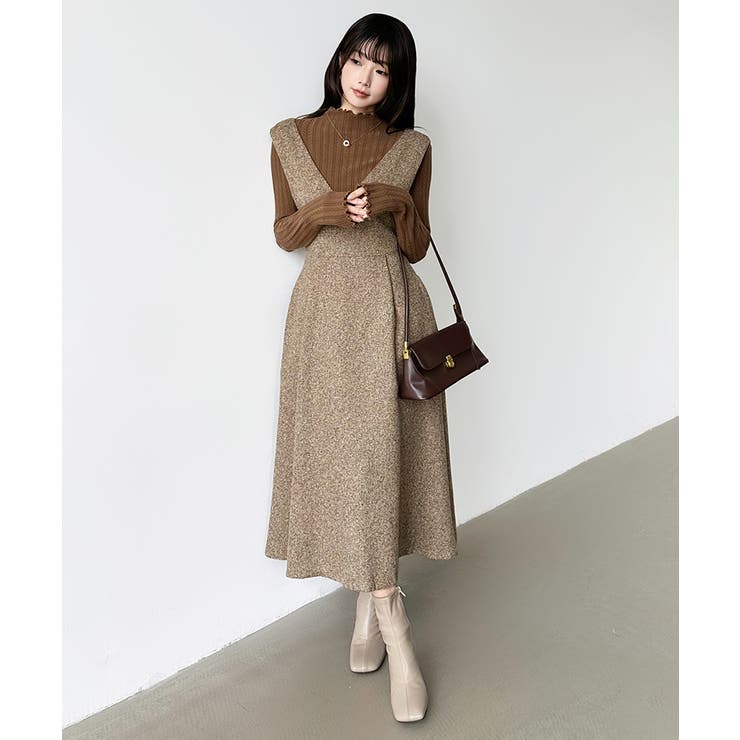 ジャンパースカート Vネックワンピース ワンピース[品番：COCW0005090