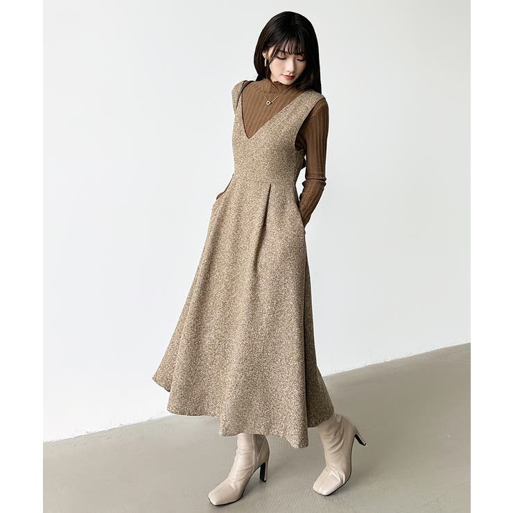 【美品】MHL. ♩コットンウールドリル ジャンパースカート ワンピース ジャンパースカート Vネックワンピース ワンピース[品番：COCW0005090