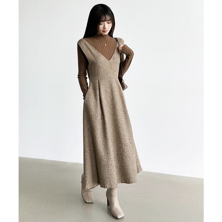 ジャンパースカート Vネックワンピース ワンピース[品番：COCW0005090