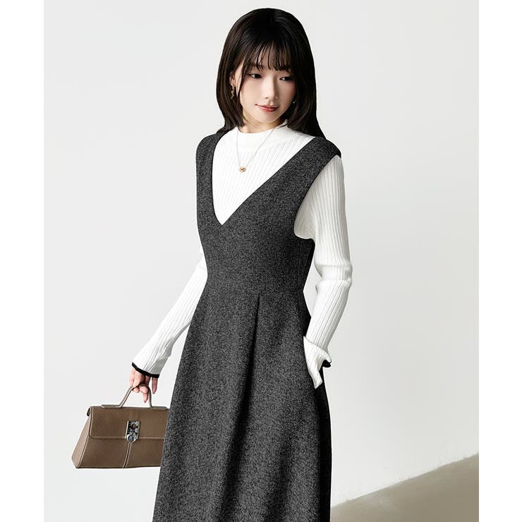 ジャンパースカート Vネックワンピース ワンピース | COCOMOMO | 詳細画像26 