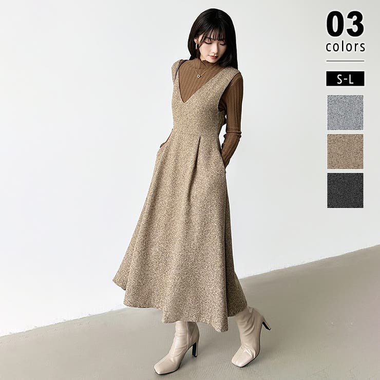 ジャンパースカート Vネックワンピース ワンピース[品番：COCW0005090