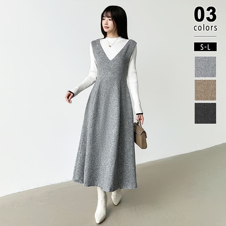 ジャンパースカート Vネックワンピース ワンピース[品番：COCW0005090