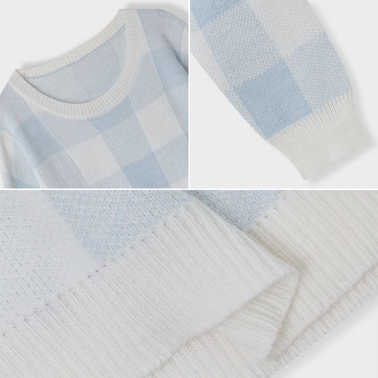 ギンガムチェック ショート丈ニット 春ニット[品番：COCW0005050