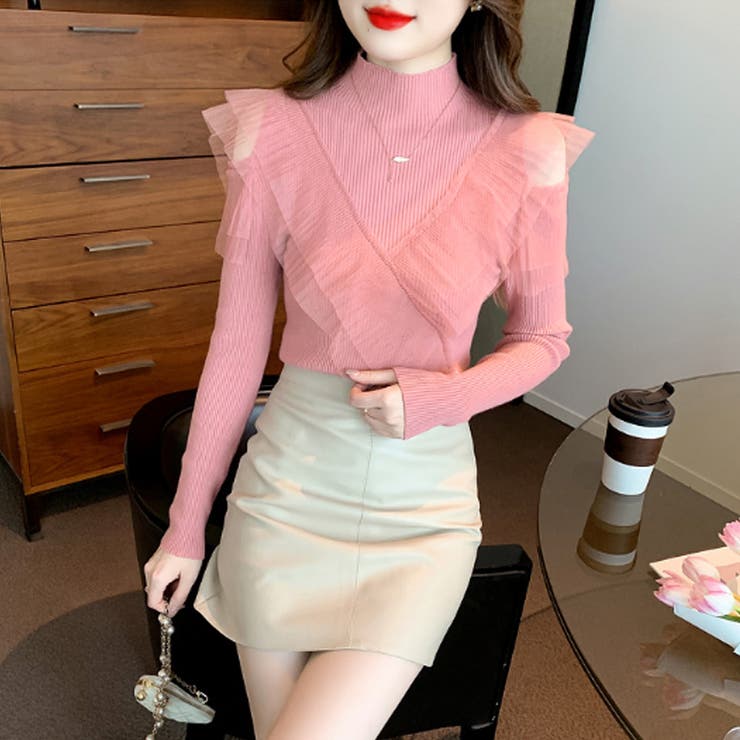 フリルレースハイネックニット 肩開きニット ニットセーター | COCOMOMO | 詳細画像4 