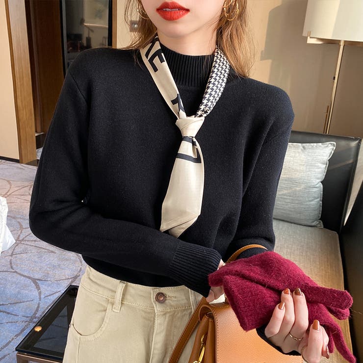 裏起毛 ハイネックニット ふわもちニット[品番：COCW0006125