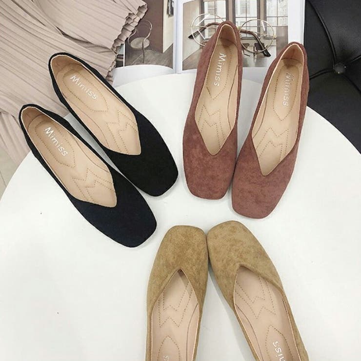 パンプス Vカットフラットパンプス ぺたんこパンプス[品番 