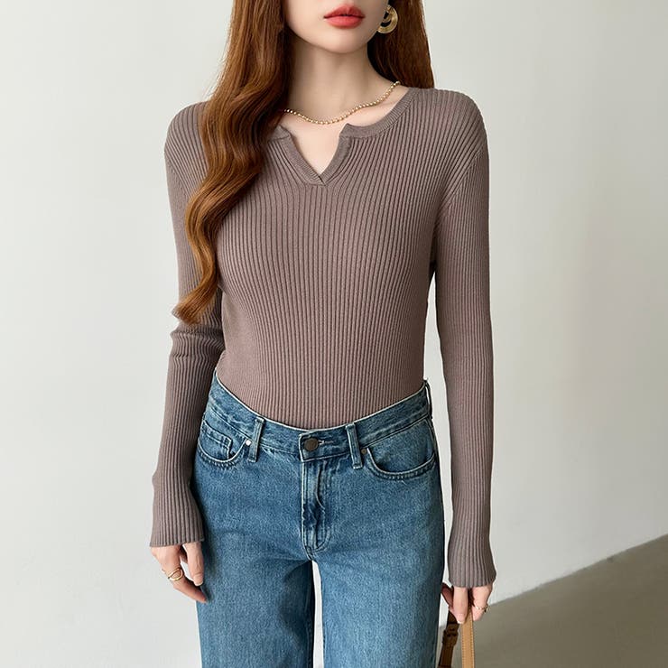 もっちりやわらかヤク風ニット キーネックニット リブニット | COCOMOMO | 詳細画像4 