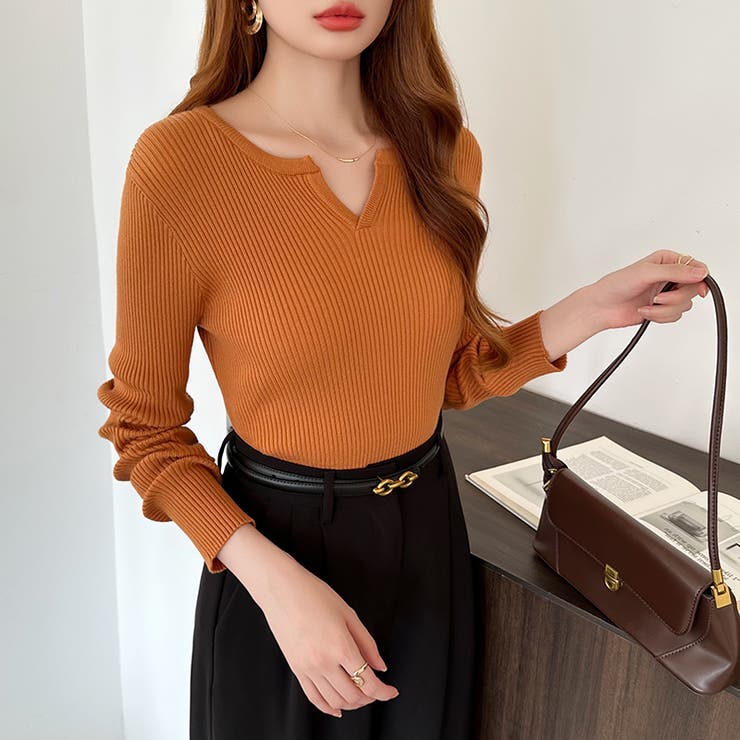 もっちりやわらかヤク風ニット キーネックニット リブニット | COCOMOMO | 詳細画像26 