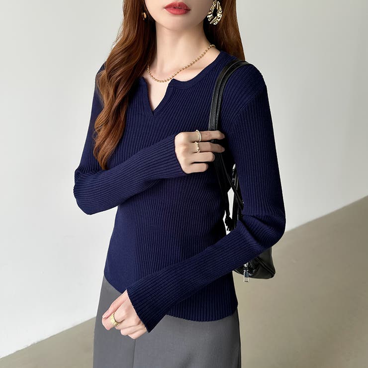 もっちりやわらかヤク風ニット キーネックニット リブニット | COCOMOMO | 詳細画像44 