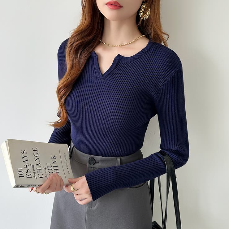 もっちりやわらかヤク風ニット キーネックニット リブニット | COCOMOMO | 詳細画像47 