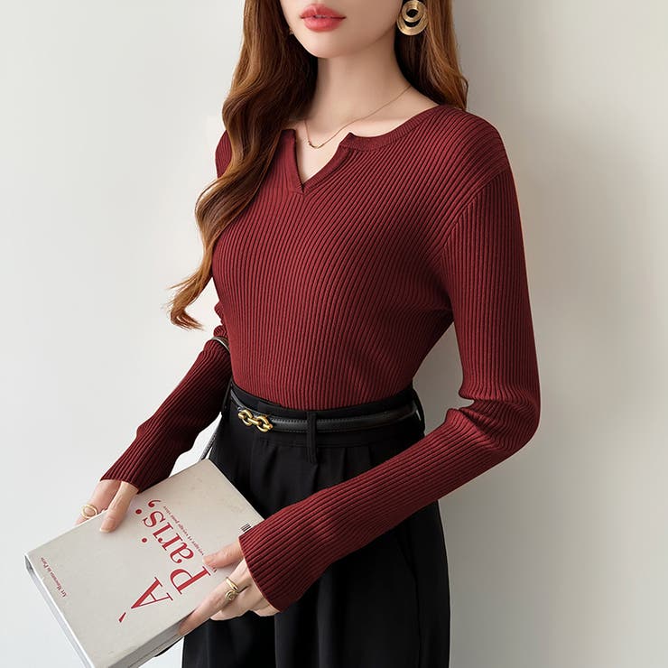 もっちりやわらかヤク風ニット キーネックニット リブニット | COCOMOMO | 詳細画像52 