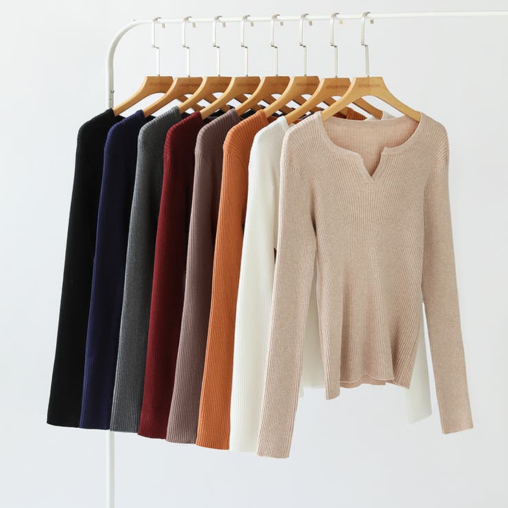 もっちりやわらかヤク風ニット キーネックニット リブニット | COCOMOMO | 詳細画像55 