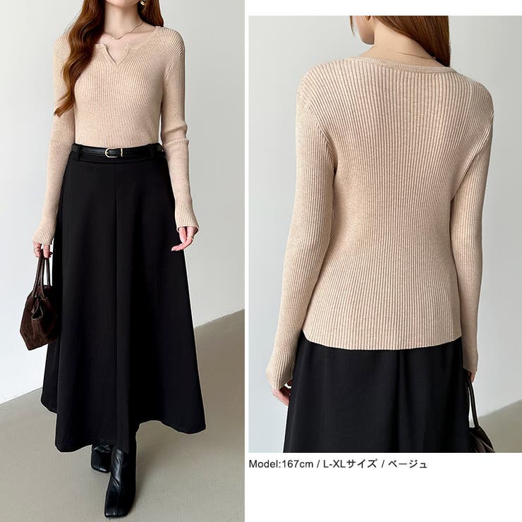 もっちりやわらかヤク風ニット キーネックニット リブニット | COCOMOMO | 詳細画像15 