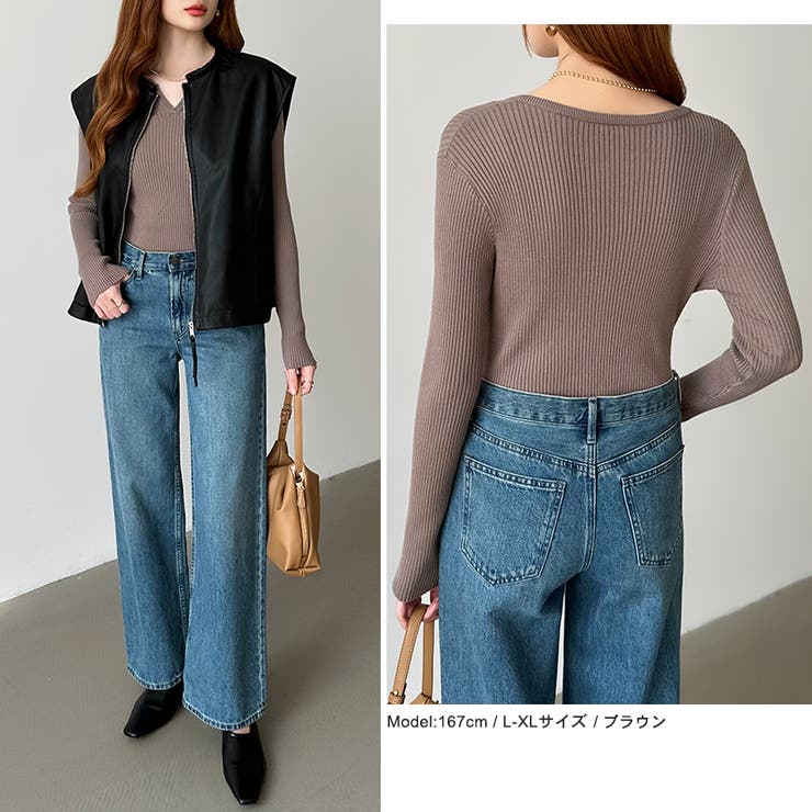 もっちりやわらかヤク風ニット キーネックニット リブニット | COCOMOMO | 詳細画像6 