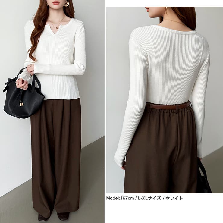 もっちりやわらかヤク風ニット キーネックニット リブニット | COCOMOMO | 詳細画像39 