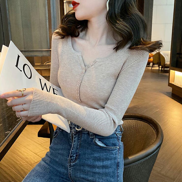 ヤク風柔らかいニット 長袖ニット リブニット | COCOMOMO | 詳細画像12 