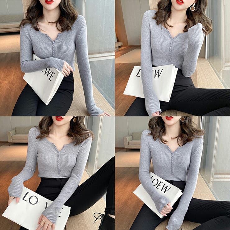 ヤク風柔らかいニット 長袖ニット リブニット | COCOMOMO | 詳細画像3 