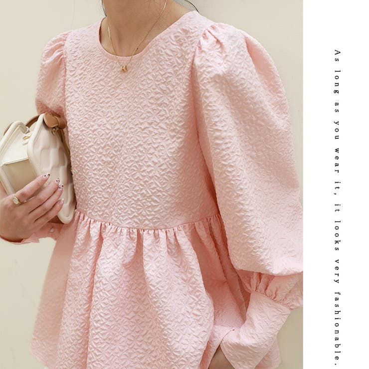 レディースjacquard blouse / pink beige