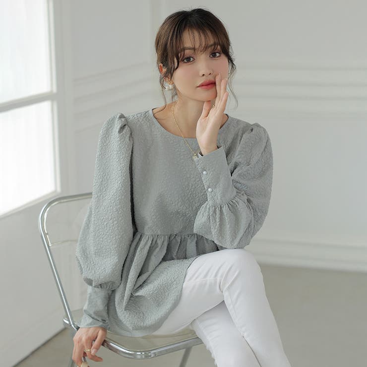 ぺプラムブラウス ふくれジャガード ブラウス | COCOMOMO | 詳細画像14 