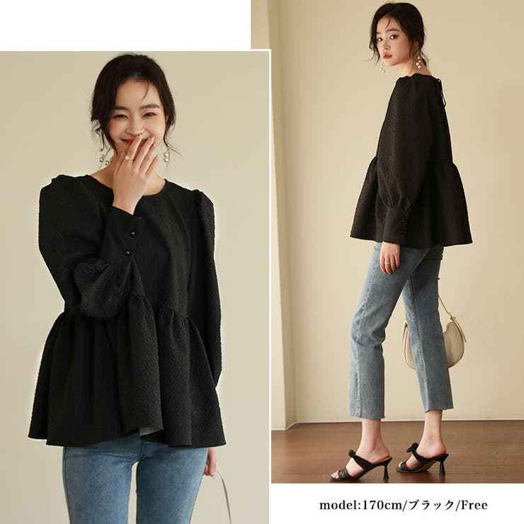 ぺプラムブラウス ふくれジャガード ブラウス | COCOMOMO | 詳細画像9 