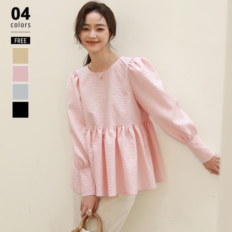 レディースjacquard blouse / pink beige