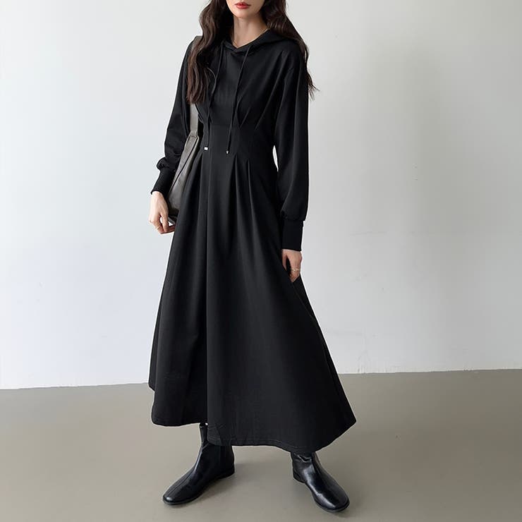 パーカーワンピース スウェットワンピース ウエストシェイプ[品番