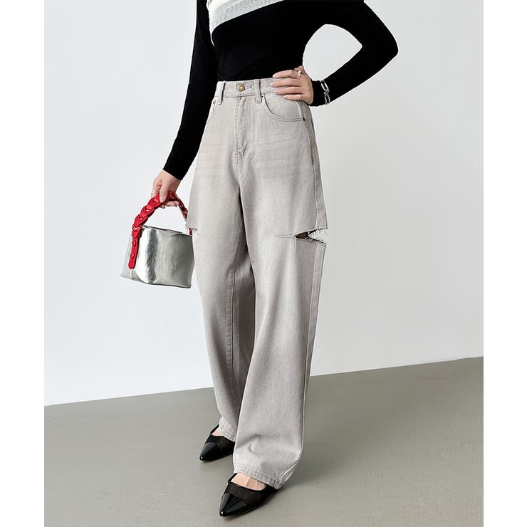 デニムパンツ サイドカットパンツ ダメージデニム | COCOMOMO | 詳細画像60 