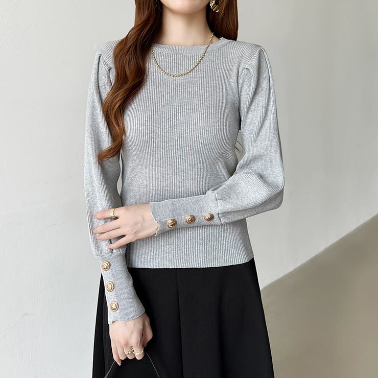 新色登場！大人きれいめニット 金ボタンパフスリーブニット パワショル | COCOMOMO | 詳細画像51 