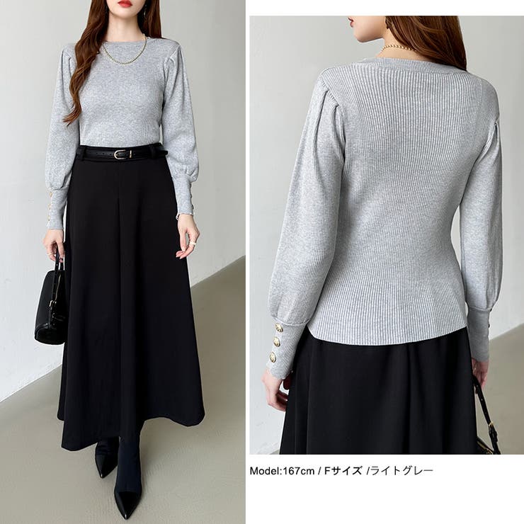 新色登場！大人きれいめニット 金ボタンパフスリーブニット パワショル | COCOMOMO | 詳細画像53 