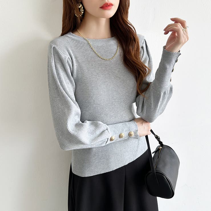 新色登場！大人きれいめニット 金ボタンパフスリーブニット パワショル | COCOMOMO | 詳細画像54 