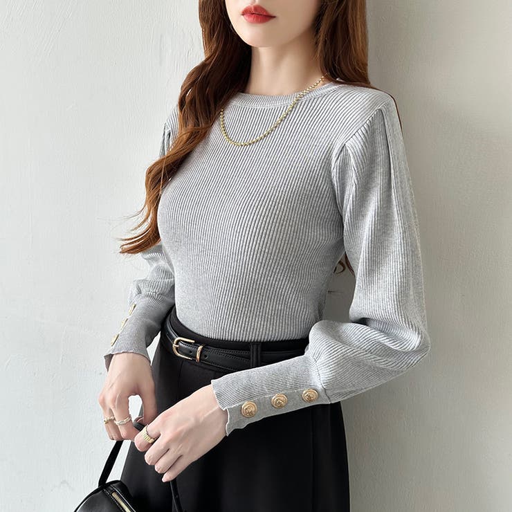 新色登場！大人きれいめニット 金ボタンパフスリーブニット パワショル | COCOMOMO | 詳細画像55 