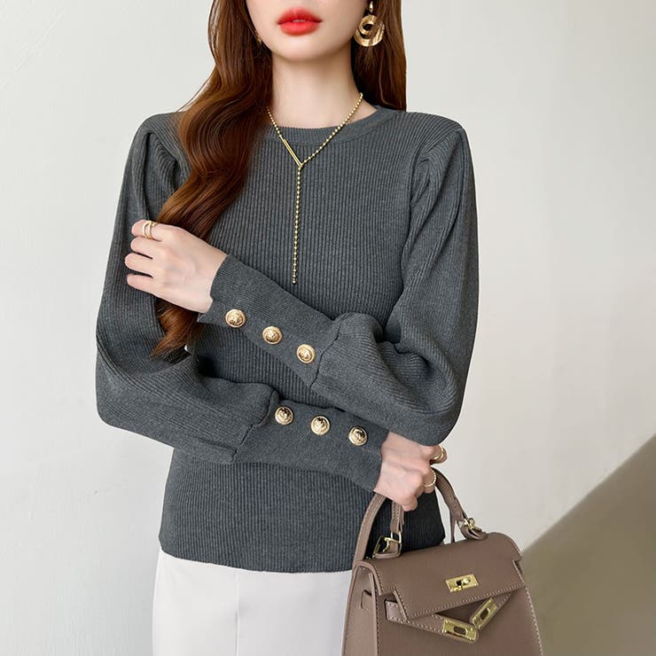 新色登場！大人きれいめニット 金ボタンパフスリーブニット パワショル | COCOMOMO | 詳細画像58 