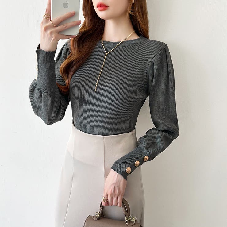 新色登場！大人きれいめニット 金ボタンパフスリーブニット パワショル | COCOMOMO | 詳細画像63 