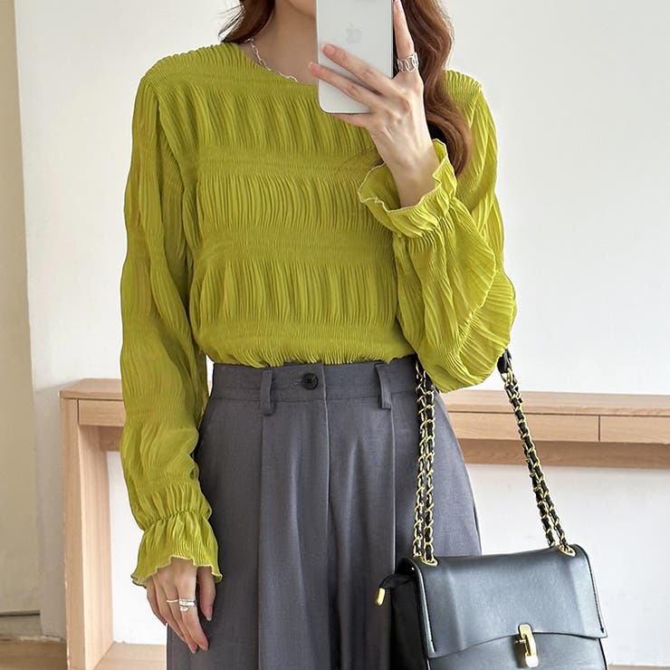 【2026SS新色登場】薄手風コーデが楽しめる シャーリングブラウス シアーブラ… | COCOMOMO | 詳細画像31 