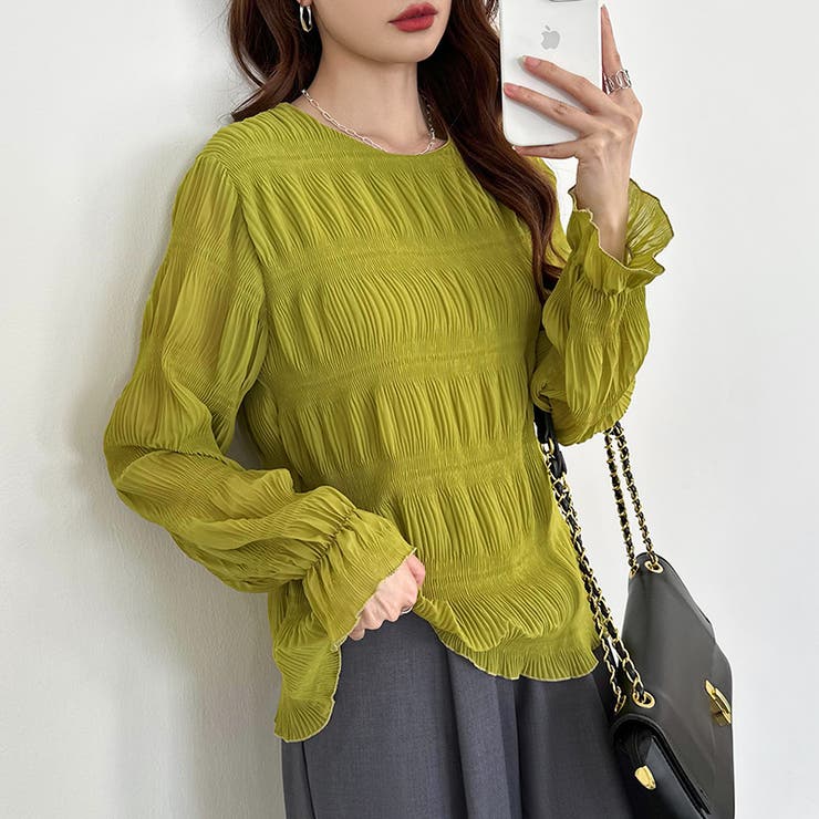 【2026SS新色登場】薄手風コーデが楽しめる シャーリングブラウス シアーブラ… | COCOMOMO | 詳細画像33 