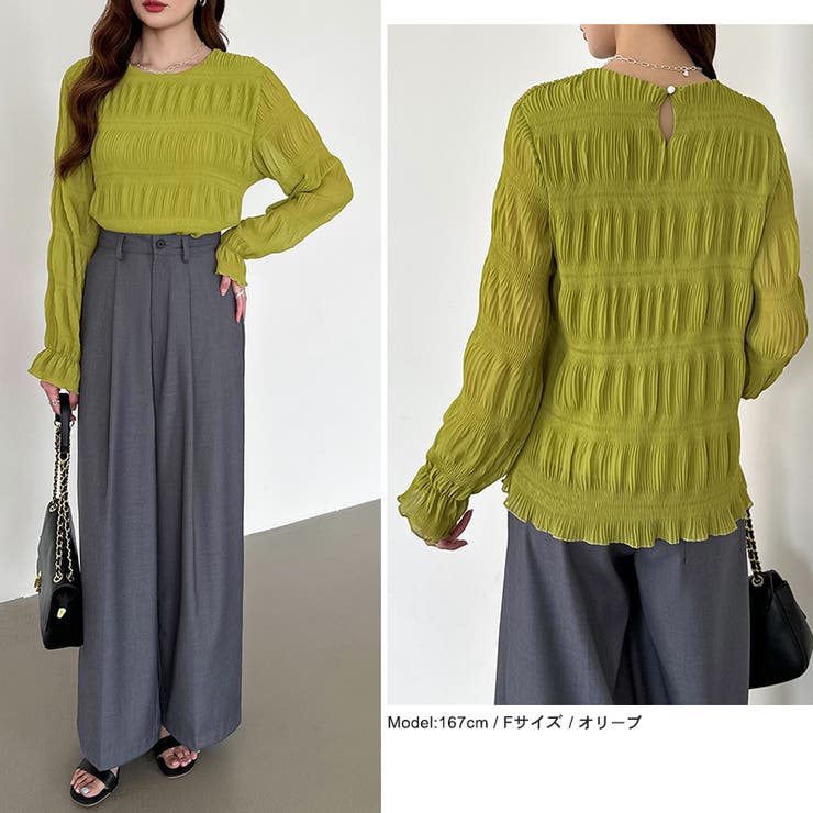 【2026SS新色登場】薄手風コーデが楽しめる シャーリングブラウス シアーブラ… | COCOMOMO | 詳細画像35 