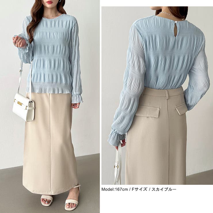 【2026SS新色登場】薄手風コーデが楽しめる シャーリングブラウス シアーブラ… | COCOMOMO | 詳細画像41 