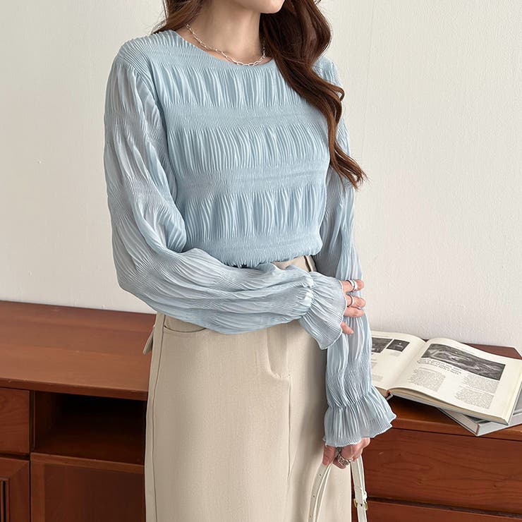 【2026SS新色登場】薄手風コーデが楽しめる シャーリングブラウス シアーブラ… | COCOMOMO | 詳細画像43 