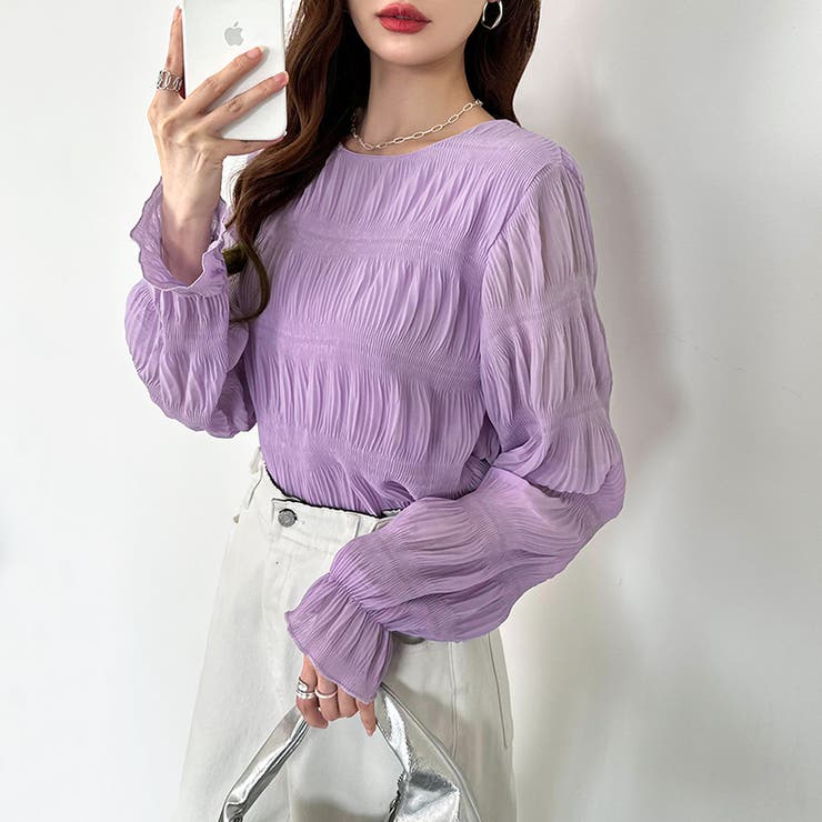 【2026SS新色登場】薄手風コーデが楽しめる シャーリングブラウス シアーブラ… | COCOMOMO | 詳細画像45 