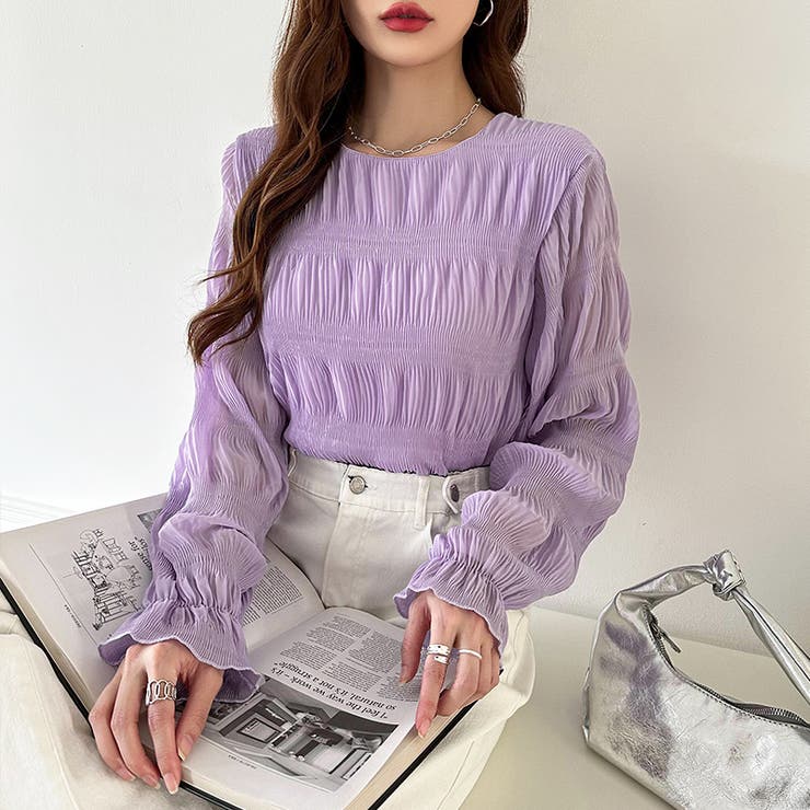 【2026SS新色登場】薄手風コーデが楽しめる シャーリングブラウス シアーブラ… | COCOMOMO | 詳細画像46 