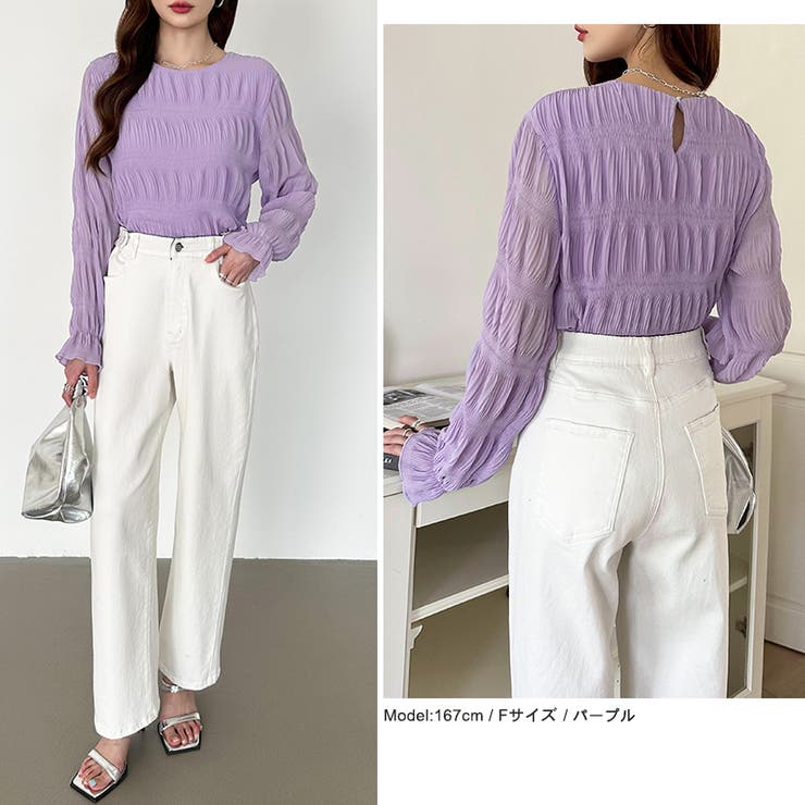 【2026SS新色登場】薄手風コーデが楽しめる シャーリングブラウス シアーブラ… | COCOMOMO | 詳細画像47 