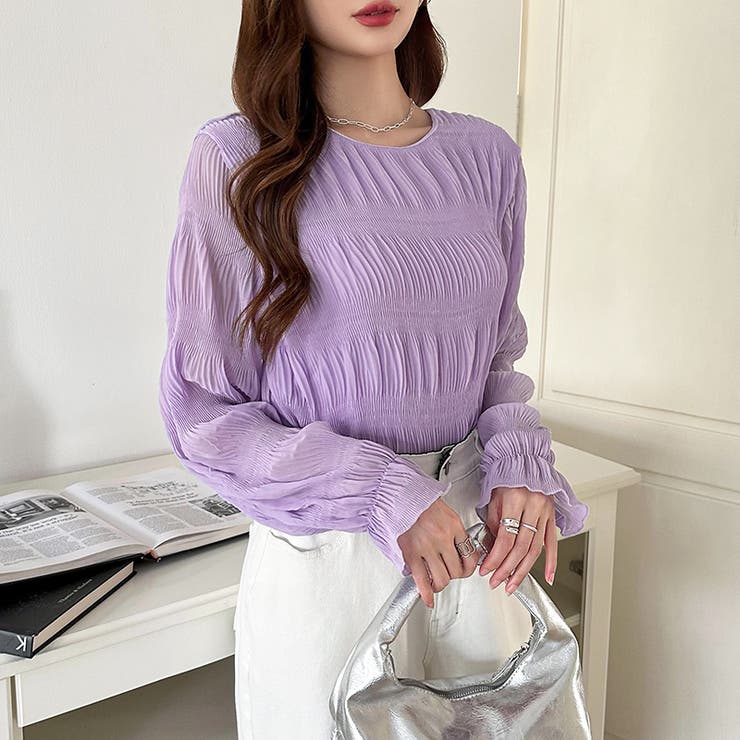 【2026SS新色登場】薄手風コーデが楽しめる シャーリングブラウス シアーブラ… | COCOMOMO | 詳細画像49 