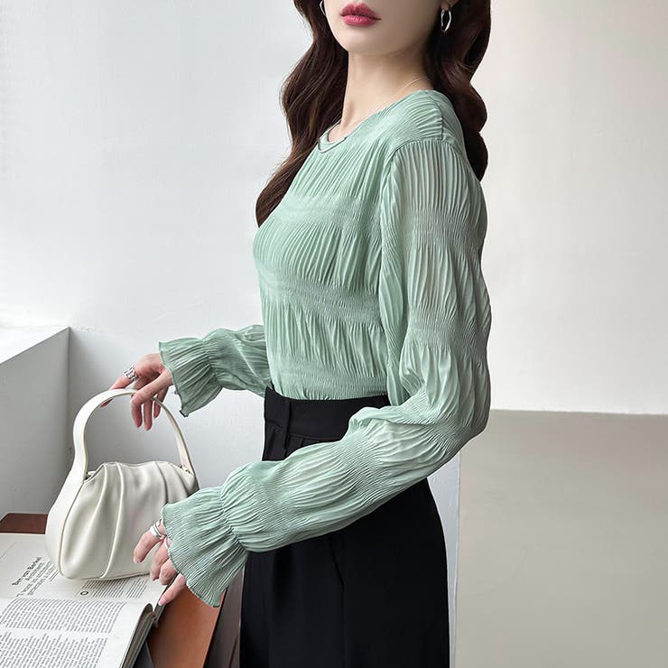 【2026SS新色登場】薄手風コーデが楽しめる シャーリングブラウス シアーブラ… | COCOMOMO | 詳細画像56 