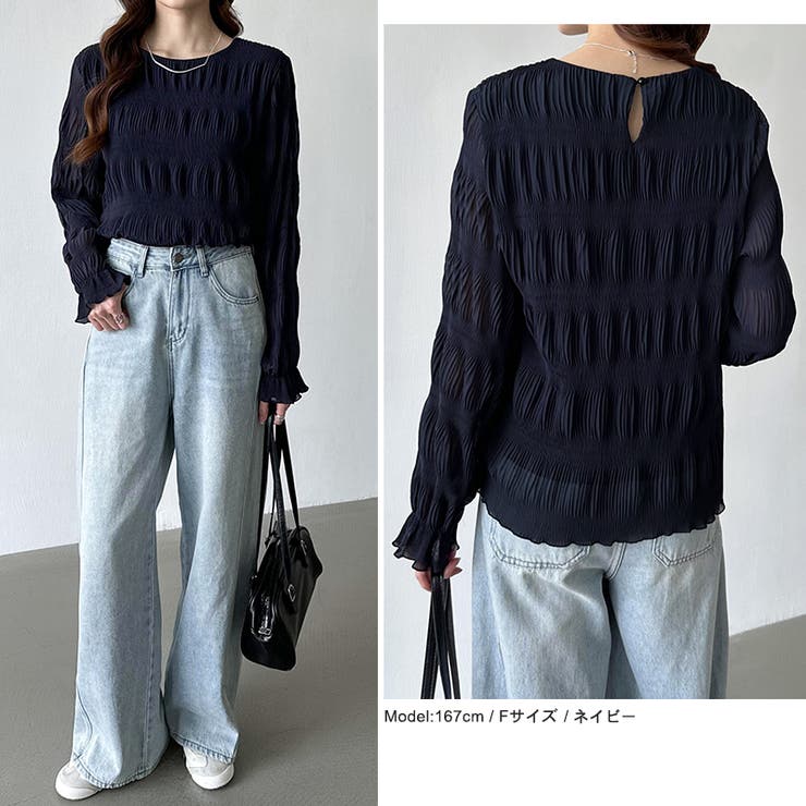 【2026SS新色登場】薄手風コーデが楽しめる シャーリングブラウス シアーブラ… | COCOMOMO | 詳細画像61 